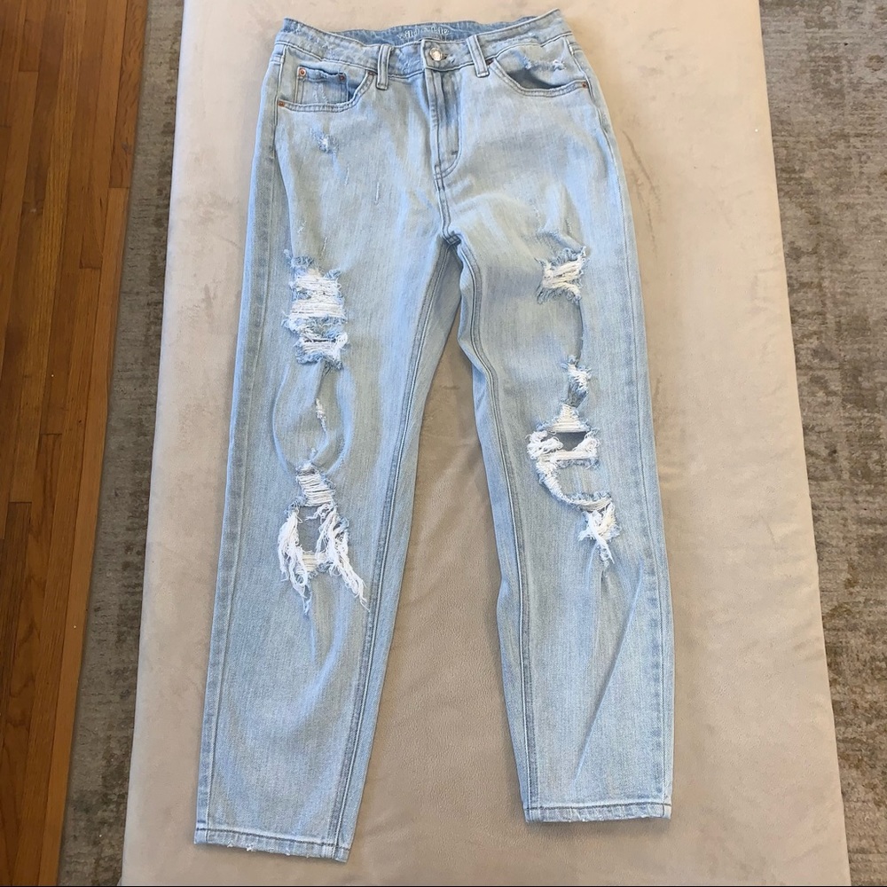 Wild Fable High Waisted Distressed Tapered Mom Jeans Light Wash